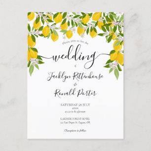 Elegant Lemons Greenery Wedding  Invitation Postcard