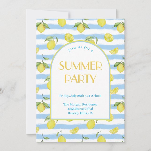 Elegant Lemons  Summer Party Invitation (Front)