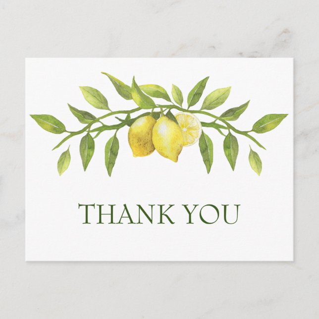 Elegant Lemons Watercolor Floral Wedding Thank You Postcard (Front)