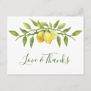 Elegant Lemons Watercolor Floral Wedding Thank You Postcard