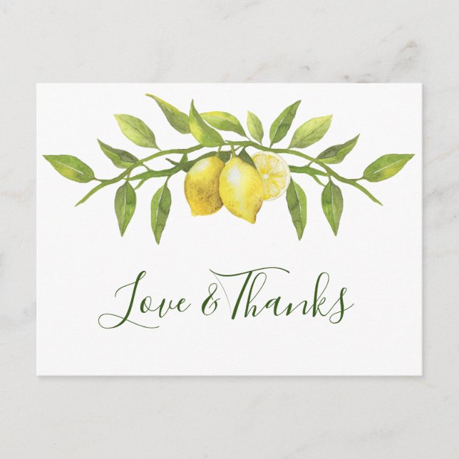 Elegant Lemons Watercolor Floral Wedding Thank You Postcard (Front)