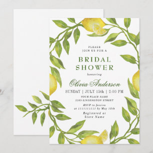 Elegant Lemons Watercolor Greenery BRIDAL SHOWER Invitation
