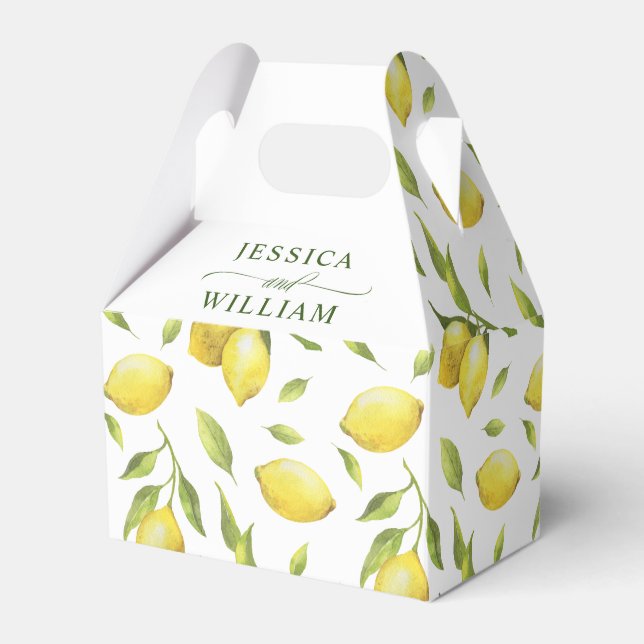 Elegant Lemons Watercolor Greenery Wedding Favour Box (Front Side)