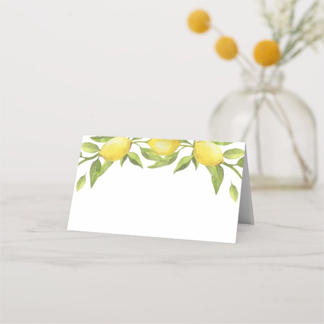 Elegant Lemons Watercolor Greenery Wedding Place Card (Front)
