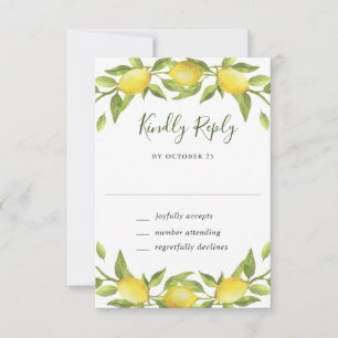 Elegant Lemons Watercolor Greenery Wedding RSVP Ca Card
