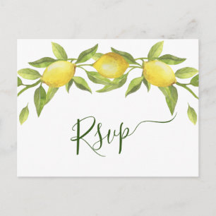Elegant Lemons Watercolor Greenery Wedding RSVP Postcard