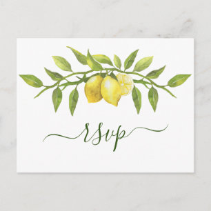 Elegant Lemons Watercolor Greenery Wedding RSVP Postcard