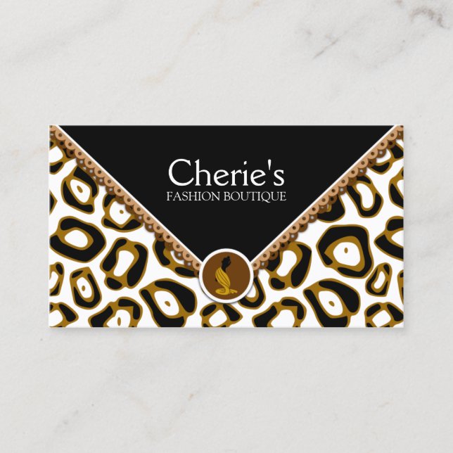 Elegant Leopard and Lace Business Card (Front)
