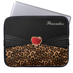 Elegant Leopard Animal Print with a Red Heart Laptop Sleeve