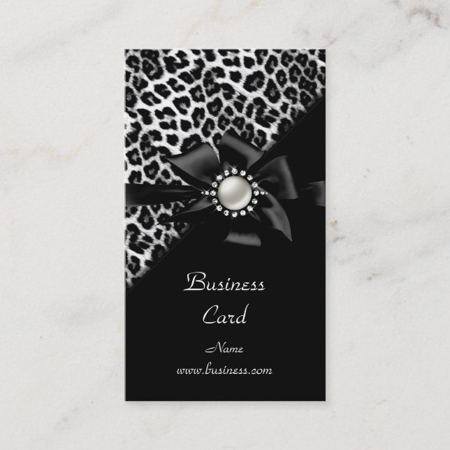 Elegant Leopard Black Silver Diamond Image Business Card (Front)