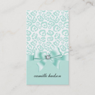 Elegant Leopard Bow & Diamond Professional Girly Business Card