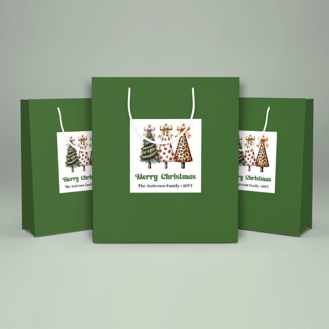 Elegant Leopard Christmas Tree Gift Bag Custom Nam (Rustic Christmas Tree Leopard Print Gift Bag Custom)