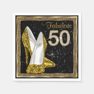 Elegant Leopard Gold High Heel 50th Birthday Party Napkin