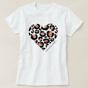 Elegant Leopard Heart Name T-Shirt