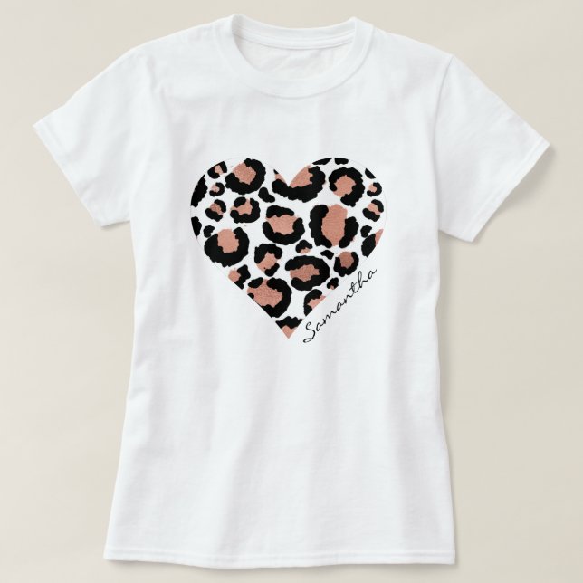 Elegant Leopard Heart Name T-Shirt (Design Front)