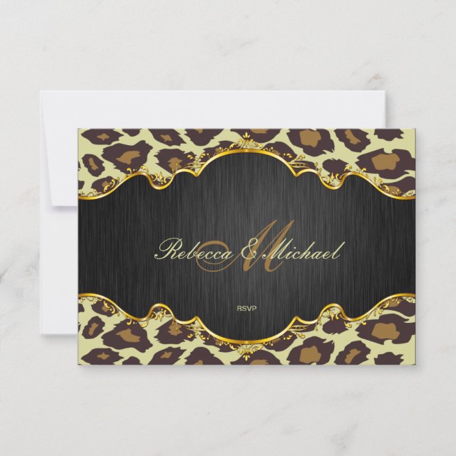 Elegant Leopard Monogram Wedding RSVP Cards (Front)