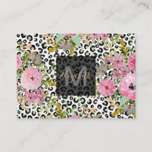 Elegant leopard print and floral design business card