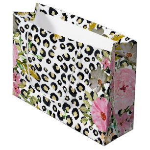 Elegant Leopard Print and Floral Design Large Gift Bag