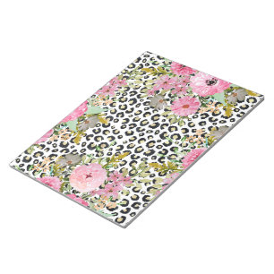 Elegant leopard print and floral design notepad