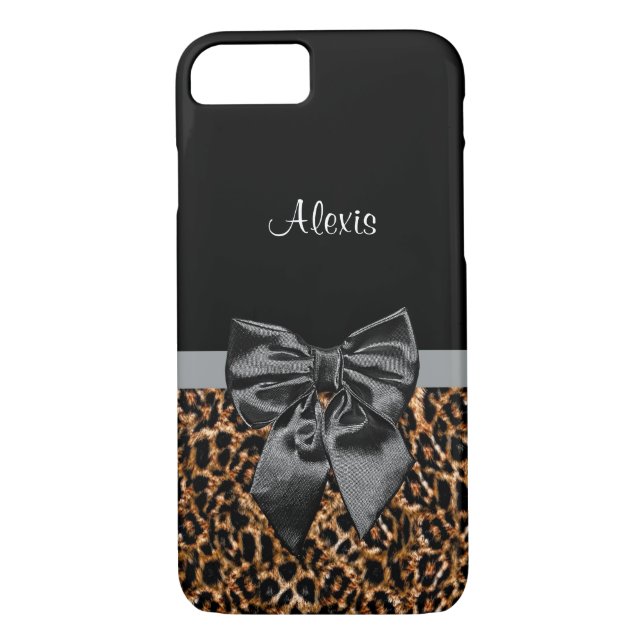 Elegant Leopard Print Classy Black Bow With Name Case-Mate iPhone Case (Back)