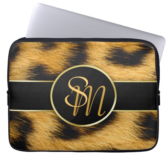 Elegant Leopard Print Monogram - Laptop Sleeve (Front)