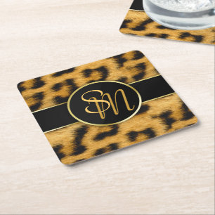 Elegant Leopard Print Monogram - Paper Coaster