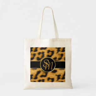 Elegant Leopard Print Monogram Script Budget Tote Bag