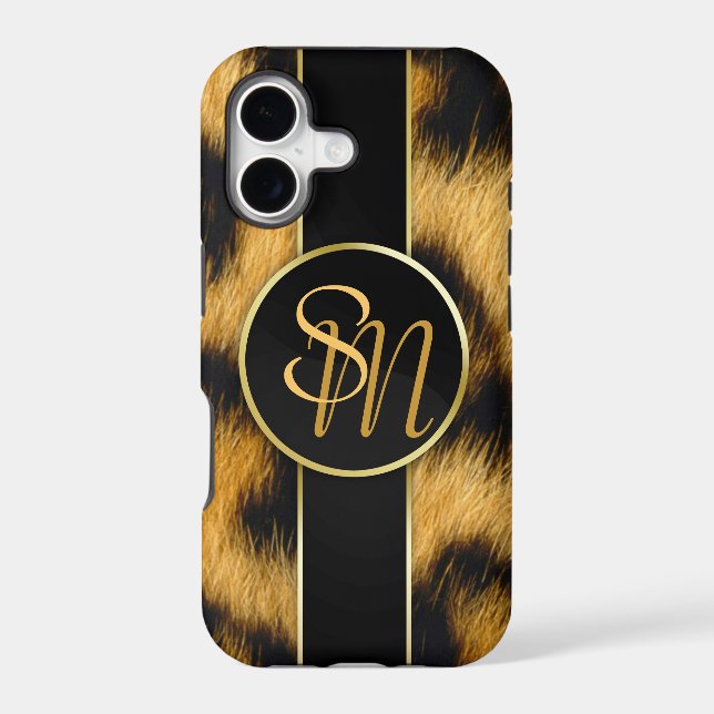 Elegant Leopard Print Monogram Script iPhone Case (Back)