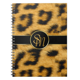 Elegant Leopard Print Monogram Script - Notebook