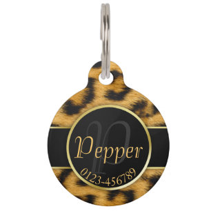 Elegant Leopard Print Monogram Script - Pet Tag