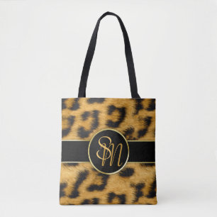 Elegant Leopard Print Monogram Script - Tote Bag
