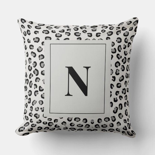 Elegant Leopard Print Monogram Throw Pillow (Front)