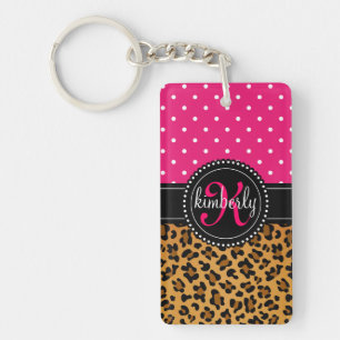 Elegant Leopard Print Pink Dots Girly Chic Custom Key Ring