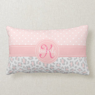 Elegant Leopard Print Pink Dots Girly Chic Custom Lumbar Cushion