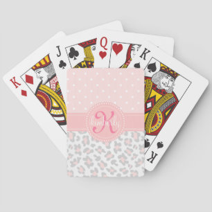 Elegant Leopard Print Pink Dots Girly Chic Custom Playing Cards