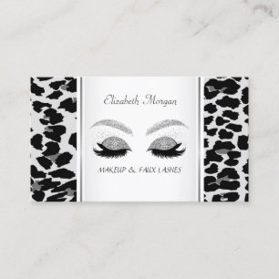 Elegant, Leopard Print,Silver Glitter Lashes Business Card