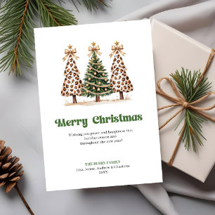 Elegant Leopard Print Watercolor Christmas Tree Holiday Card