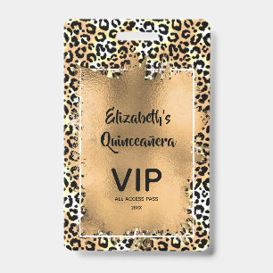 Elegant Leopard Quinceañera Invite VIP Pass ID Badge