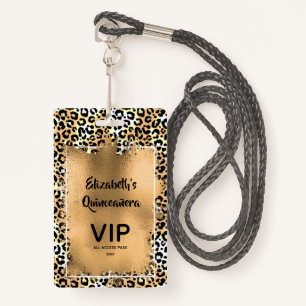 Elegant Leopard Quinceañera Invite VIP Pass ID Badge
