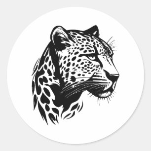 Elegant Leopard Silhouette in BW Classic Round Sticker