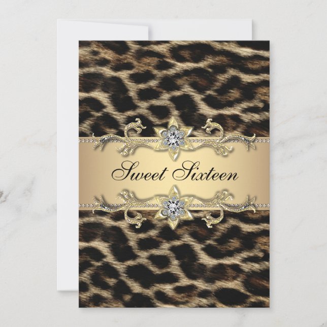 Elegant Leopard Sweet Sixteen Birthday Party Invitation (Front)