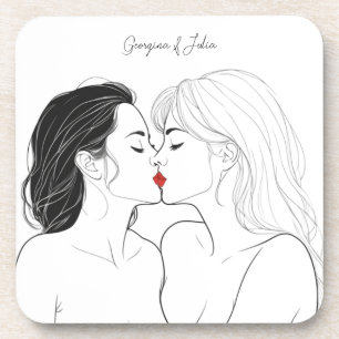 Elegant Lesbian Couple Personalised Coaster