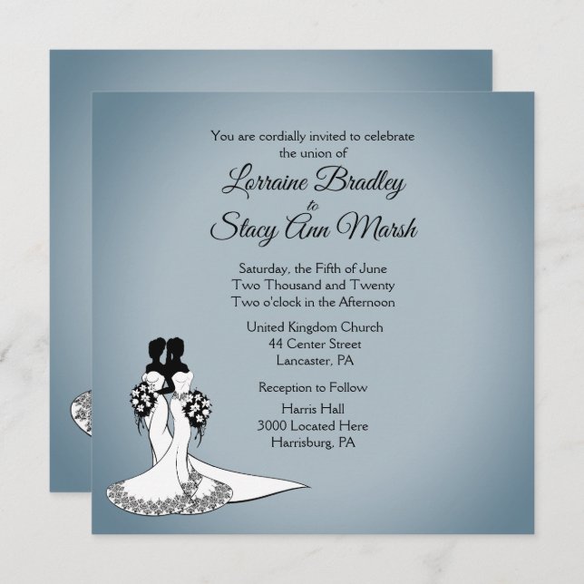 Elegant Lesbian Wedding Invitation (Front/Back)