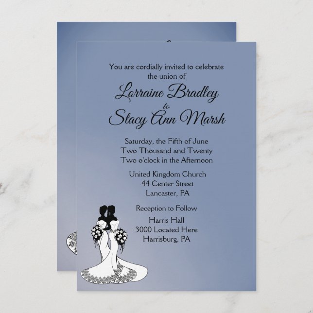 Elegant Lesbian Wedding Invitation (Front/Back)