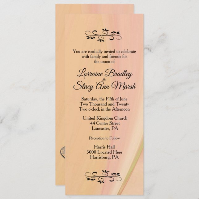 Elegant Lesbian. Wedding Invitation Peach (Front/Back)