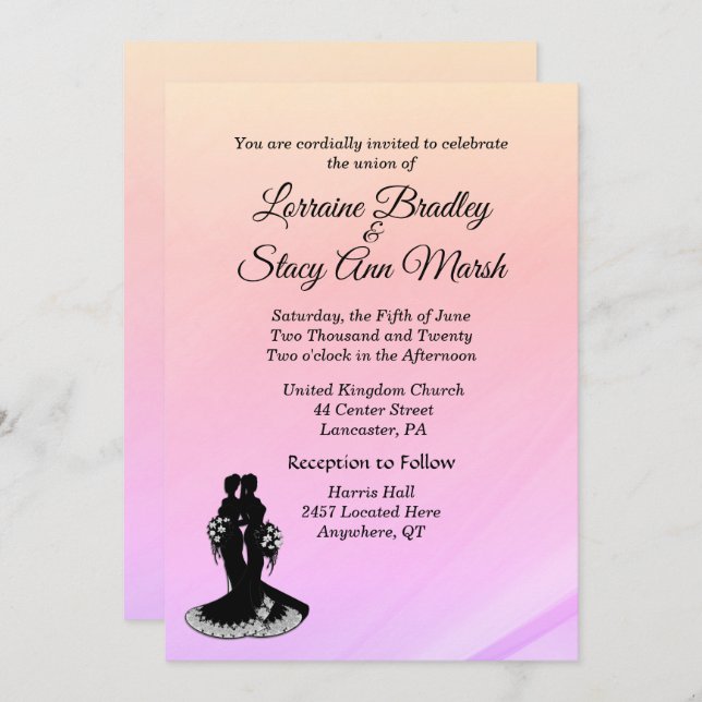 Elegant Lesbian Wedding Pinks Invitation (Front/Back)