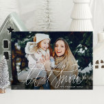 Elegant Let it Snow Photo Holiday Card<br><div class="desc">Elegant holiday card featuring your horizontal photo on the front with "Let it Snow" displayed in a white hand-lettered script with your family name shown below. The let it snow holiday card reverses to display your custom message and a wintry watercolor snow background.</div>
