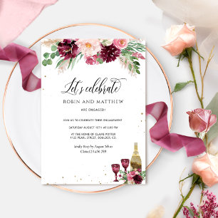 Elegant Let's Celebrate Burgundy Blush Pink Floral Invitation