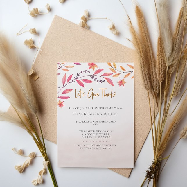 Elegant Let's Give Thanks Watercolor Thanksgiving Invitation (Creator Uploaded)