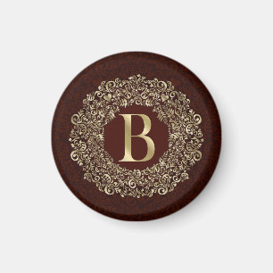 Elegant Letter B gold and Red Damask Monogram Magnet